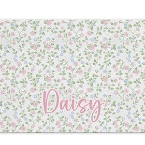 Personalized Dog Food Mat, Custom Pet Gift for New Puppy, Cat Food Mat, Food Bowl Mat, Blue Hydrangea Pet Placemat, Feeding Mat for Dog Floral