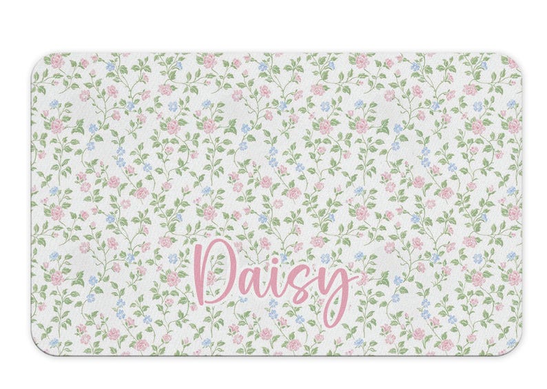Personalized Dog Food Mat, Custom Pet Gift for New Puppy, Cat Food Mat, Food Bowl Mat, Blue Hydrangea Pet Placemat, Feeding Mat for Dog Floral