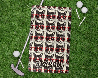 Personalized Golf Towel Cat with Sunglasses Pattern