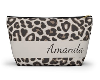 Personalized Cheetah Print Makeup Bag: Women's Travel Cosmetic Pouch