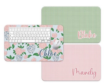 Personalized Chinoiserie Desk Pad: Pink Plaid Office Decor