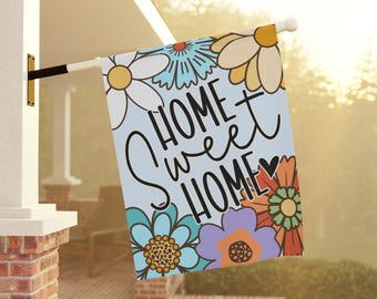 Retro Flower Garden House Flag: Home Sweet Home Outdoor Decor
