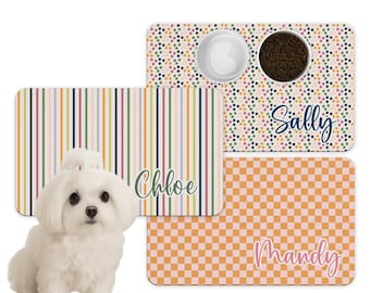 Personalized Pet Food Mat: Retro Checkered Placemat for Cat or Dog