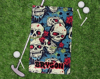 Personalized Golf Towel Skull Graffiti