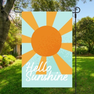 Summer Garden Flag, Spring Garden Flag, Sun Flag, Hello Sunshine Yard Flags, Welcome Flag, Outdoor Space, Entry Flag, Gift for Her,Teal Flag