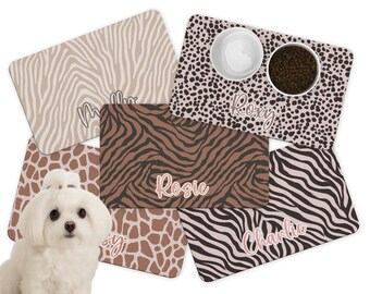 Personalized Pet Food Mat: Animal Print Placemat, Custom Puppy Gift