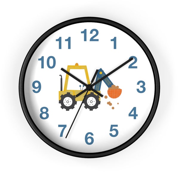 Construction Vehicle Wall clock, Front Loader Wall Clock, Back Hoe, Construction Vehicle Decor, Boy Room Decor, Playroom Decor