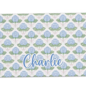 Personalized Dog Food Mat, Custom Pet Gift for New Puppy, Cat Food Mat, Food Bowl Mat, Blue Hydrangea Pet Placemat, Feeding Mat for Dog Blue Hydrangea