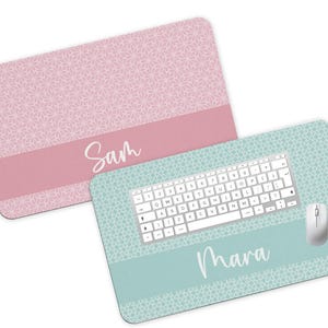Name Desk Pad, Personalized Mouse Pad, Monogram Preppy Desk Office Decor, Large Desk Blotter, Pink and Teal Office Gifts