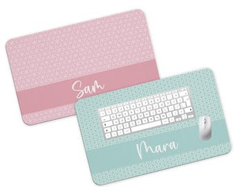 Personalized Name Desk Pad: Pink & Teal Minimalist Office Decor