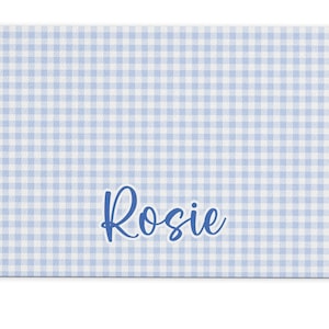 Personalized Dog Food Mat, Custom Pet Gift for New Puppy, Cat Food Mat, Food Bowl Mat, Blue Hydrangea Pet Placemat, Feeding Mat for Dog Blue Gingham Plaid