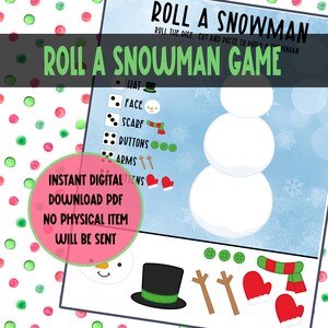 Roll A Snowman Dice Game, Build A Snowman, Class Holiday Party Games, Christmas Party Printable Games, Kindergarten Christmas,Draw a Snowman