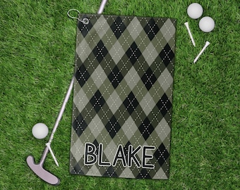 Golf Towel: Personalized Argyle Golf in Green Purple Tan Blue