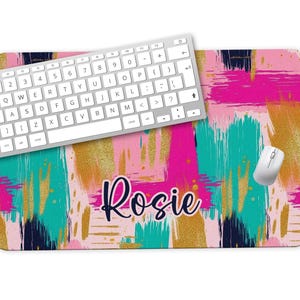Name Desk Pad, Personalized Mouse Pad, Monogram Preppy Desk Office Decor, Large Desk Blotter, Pink and Gold Office Gifts