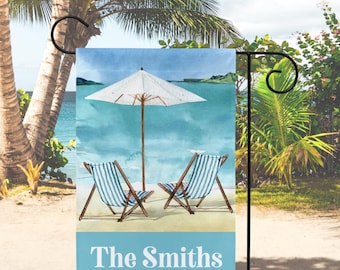 Summer Garden Flag, Beach Garden Flag, Personalized Flag, Porch Decor, Entry Flag, Yard Decor, Housewarming Gift, Florida Garden Flag, Beach