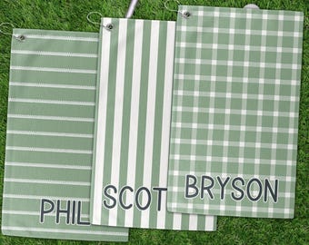 Golf Towel: Personalized Green Plaids and Stripes
