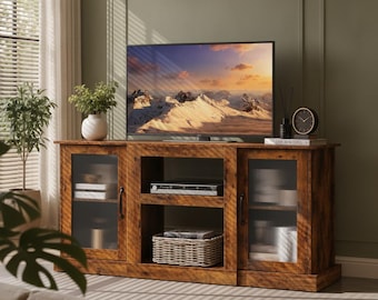 Retro TV Stand for 65 Inch TV, Rustic Brown Media Console Cabinet Storage