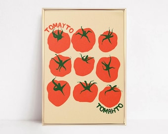 Tomayto Tomahto Printable Wall Art • Tomato Kitchen Decor • Playful Food Illustration • Tomato Poster • Mediterranean Digital Download