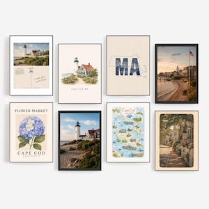 Cape Cod Wall Art Set of 8 Prints, Cape Cod Massachusetts Decor, Coastal New England Gallery Wall, Nautical Beach House Art, Digital