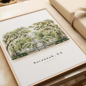 Savannah GA Printable Wall Art, Forsyth Park Fountain Print, Savannah Georgia Watercolor, Southern Home Decor, Historic Savannah Digital image 2