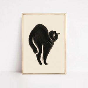 Black Cat Printable Wall Art, Cottagecore Cat Print, Dark Academia Decor, Vintage Black Cat Artwork Gothic Halloween Decor Witchy Home Decor