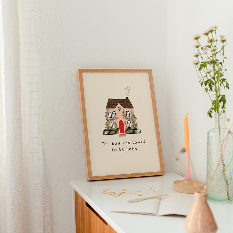 Cozy Home Wall Art Printable, Cottagecore House Print, Pink House Decor, Whimsical Gallery Wall Art, Housewarming Gift, Pink Farmhouse Decor image 4