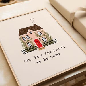 Cozy Home Wall Art Printable, Cottagecore House Print, Pink House Decor, Whimsical Gallery Wall Art, Housewarming Gift, Pink Farmhouse Decor image 2