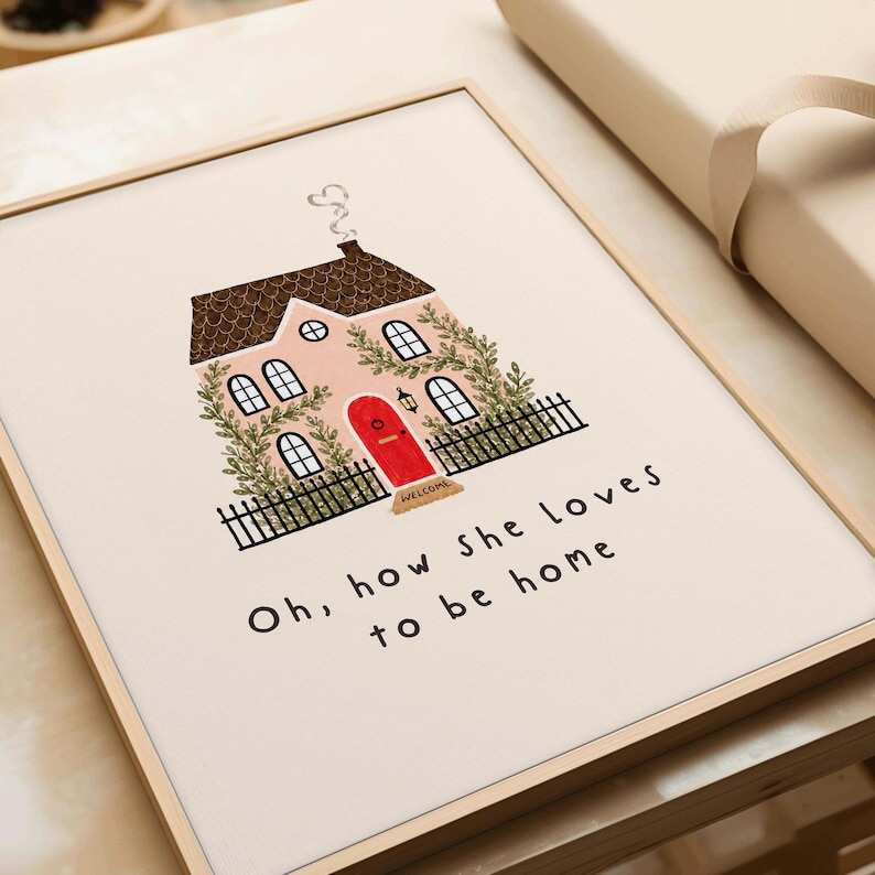 Cozy Home Wall Art Printable, Cottagecore House Print, Pink House Decor, Whimsical Gallery Wall Art, Housewarming Gift, Pink Farmhouse Decor image 2