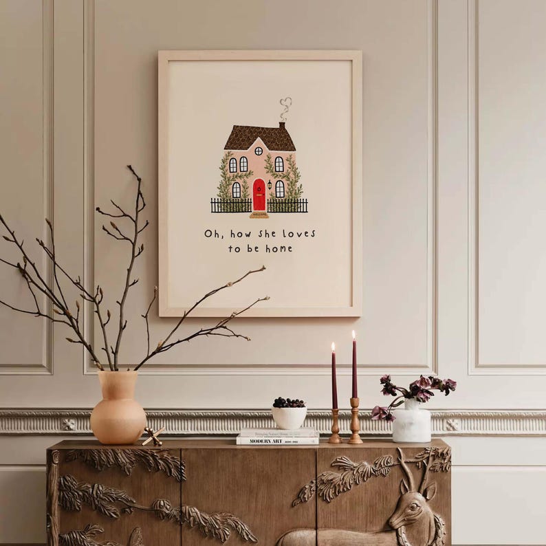 Cozy Home Wall Art Printable, Cottagecore House Print, Pink House Decor, Whimsical Gallery Wall Art, Housewarming Gift, Pink Farmhouse Decor image 3