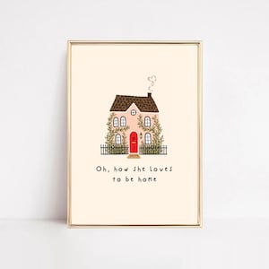 Cozy Home Wall Art Printable, Cottagecore House Print, Pink House Decor, Whimsical Gallery Wall Art, Housewarming Gift, Pink Farmhouse Decor image 1