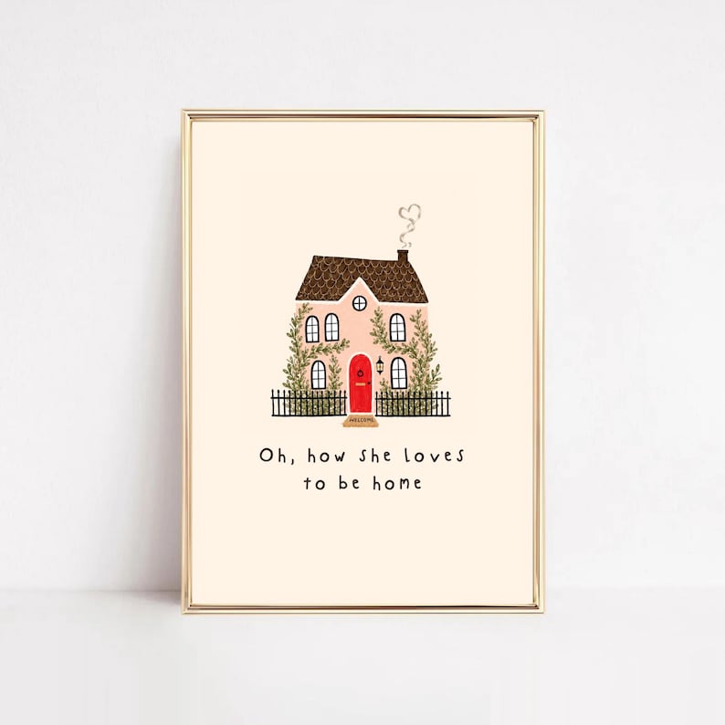 Cozy Home Wall Art Printable, Cottagecore House Print, Pink House Decor, Whimsical Gallery Wall Art, Housewarming Gift, Pink Farmhouse Decor image 1