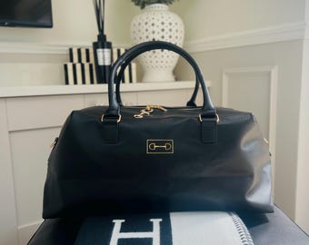 Luxury Black Equestrian Weekender Bag | Snaffle Bit Travel Holdall | Elegant Overnight Bag | Horse Lover Travel Bag | Country Chic Gift