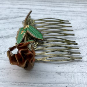 Vintage Orange Rose Spring Floral Collage Hair Comb OOAK image 6