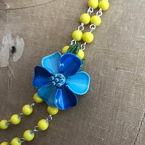 Vintage Enamel Flower Asymmetrical Necklace and OOAK- Wedding, Bridal, Bridesmaid Statement Piece