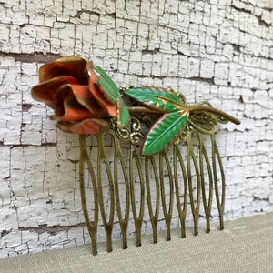 Vintage Orange Rose Spring Floral Collage Hair Comb OOAK image 4