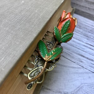 Vintage Orange Rose Spring Floral Collage Hair Comb OOAK image 3