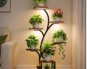 7 Tier Indoor Plant Stand with Grow Lights, 49" Tall Corner Plant Rack for Living Room Bedroom Balcony Decor