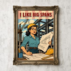 Structural Engineering Retro Woman Wall Art - Funny 1950s Comic Poster Canvas and Framed Print