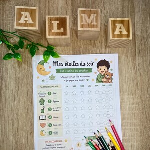 Tabla de rutina para ir a dormir de los niños, pictogramas para la noche, rutina para ir a dormir de los niños, PDF imprimible