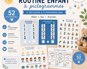Routine enfant imprimable | Routine visuelle enfant garçon | Pictogrammes enfant | Organisation quotidienne | Printable PDF