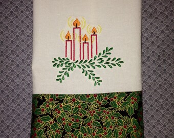 Embroidered Candle Christmas Kitchen Towel - Kitchen Towel - Tea Towel - Hostess Gift - Christmas