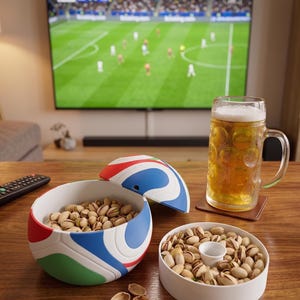 World Cup 2026 Trionda Ball Snack Bowl – 3D Printed Snack Container with Built-in Trash Compartment – Football Serving Bowl – 16cm