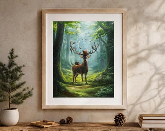 Deer Giclée Print, Woodland Forest Illustration, Nature Wall Art – Forest Guardian