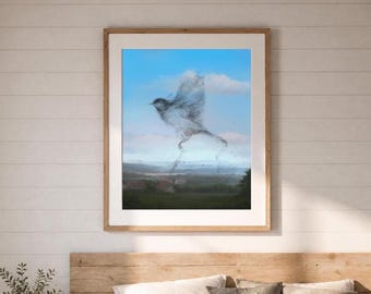 Murmuration Giclée Print, Bird Wall Art, Flock of Birds Illustration, Surreal Nature Art