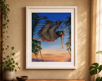 Sloth Giclée Print, Sloth & Animal Illustration, Jungle Nature Wall Art