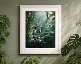 Lemur Giclée Print, Jungle Animal Illustration, Tropical Nature Wall Art
