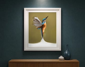 Kingfisher Giclée Print, Bird & Nature Illustration, Olive Green Wall Art – Kingfisher