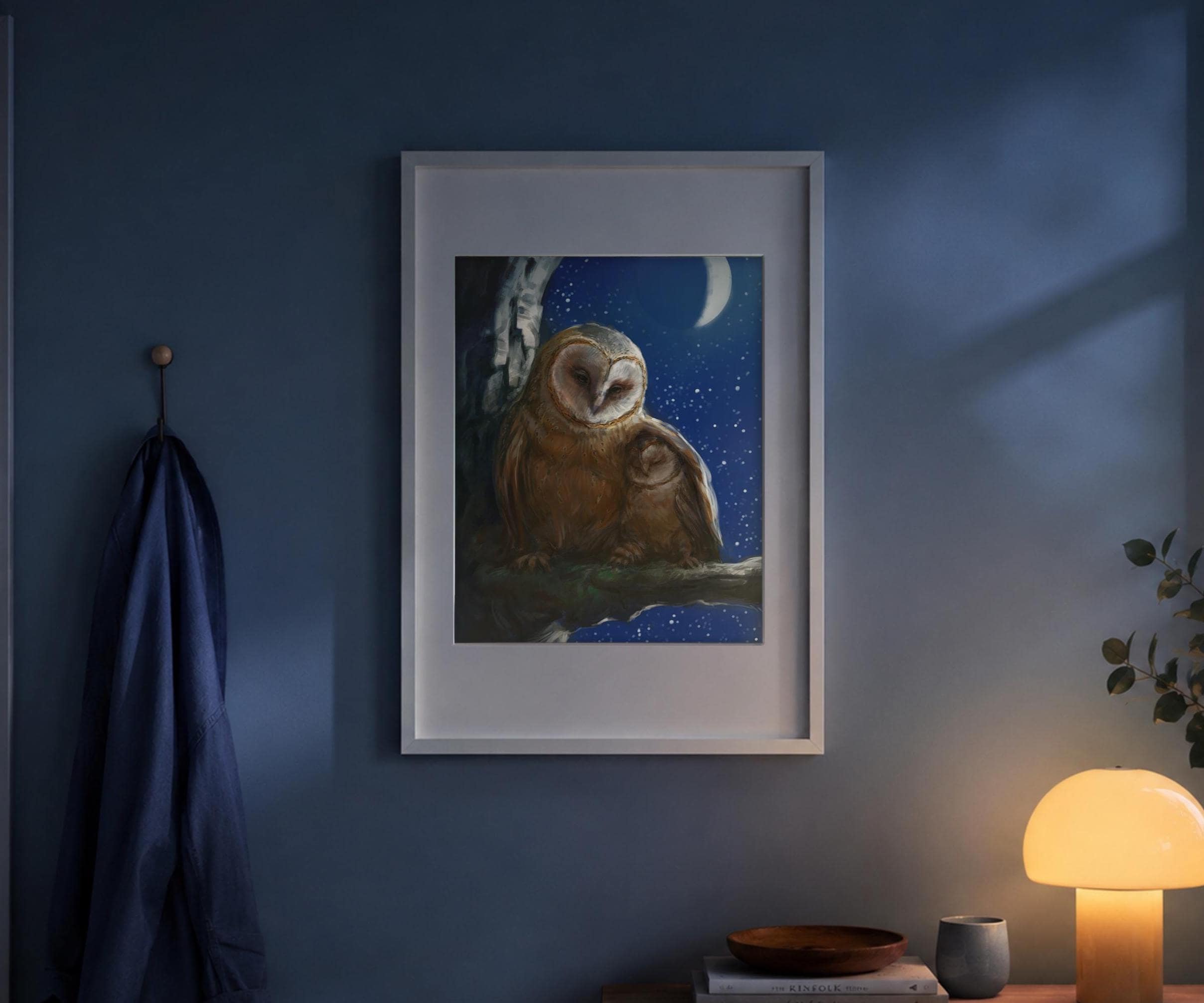 Owl Wall Art Print, Moonlit Owl Illustration, Woodland Animal Decor, Nursery Artwork – Night O