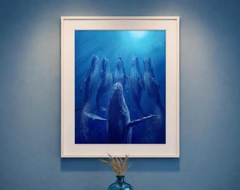 Humpback Whale Giclée Print, Underwater Ocean Illustration – Whale Singers
