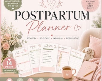 Postpartum Planner Printable PDF, New Mom Planner, Postpartum Recovery Tracker, Baby Feeding Log, Self Care Planner, Wellness Journal